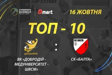 ТОР-10 кращих розіграшів матчу ВК «ДоброДій-Медуніверситет-ШВСМ» - СК «Балта»